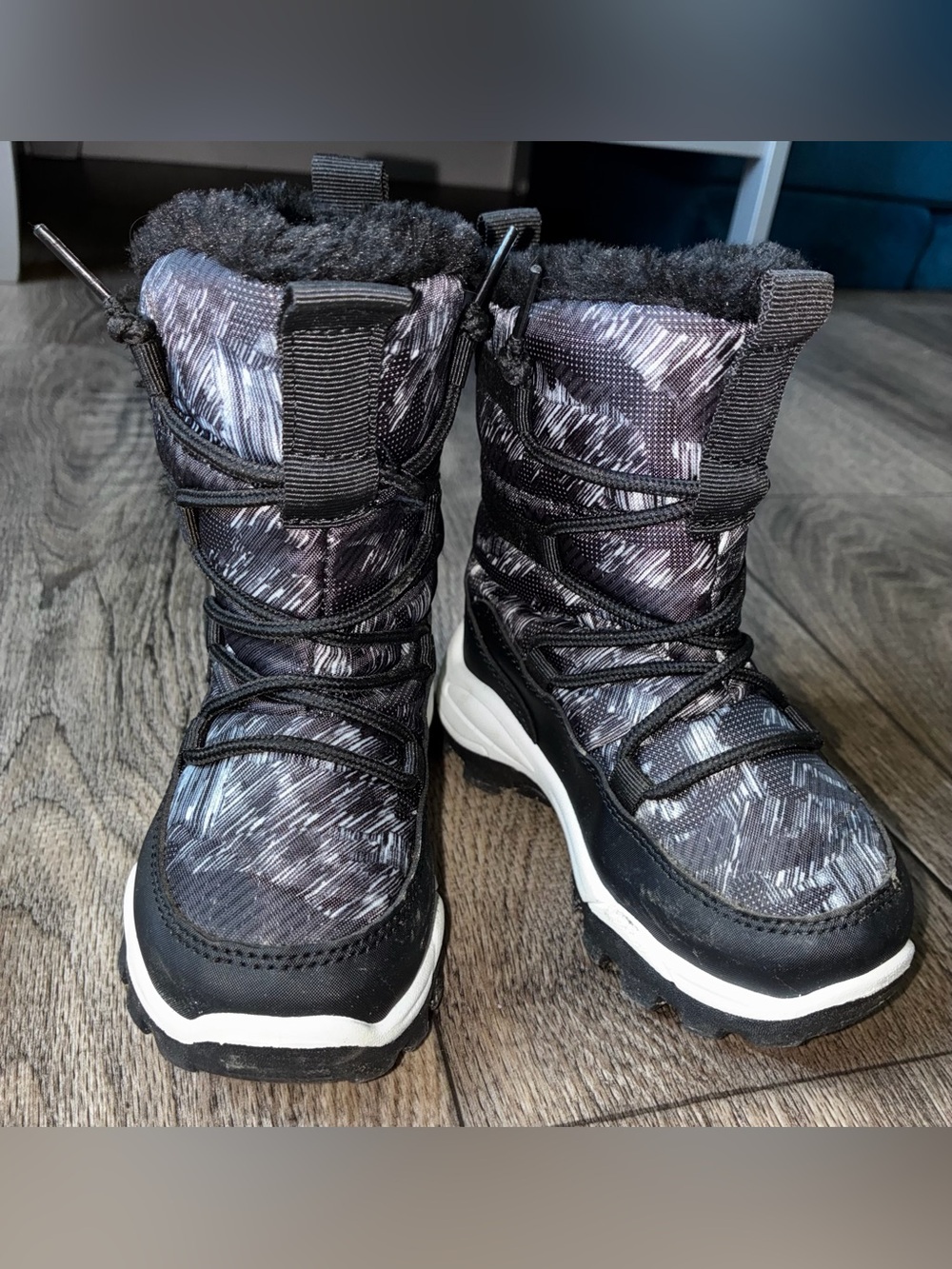 Kids Black Winter Boots with Faux Fur Lining